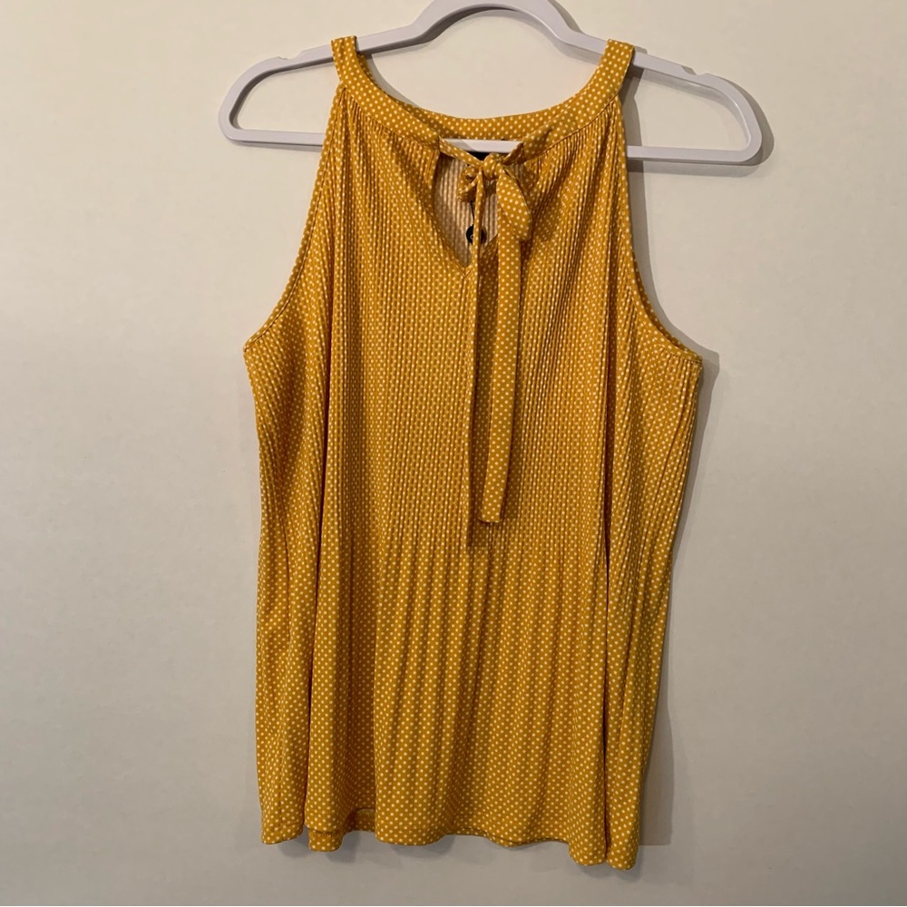 ADRIANA PAPELL Pleated Halter Tie Neck Top |color Yellow/White Size S